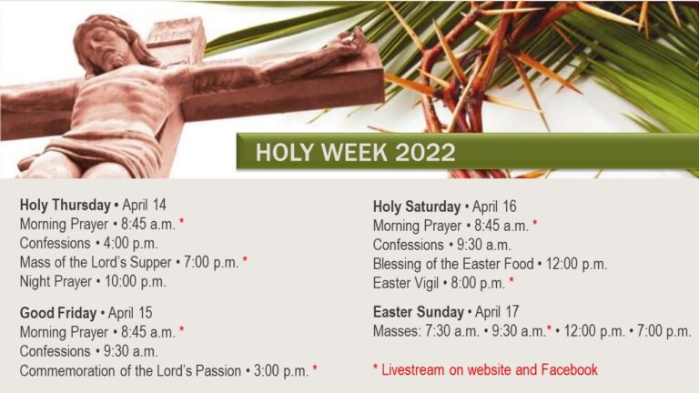 Holy Week and Easter Schedule – Saint Catherine Labouré Catholic Parish